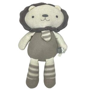 Living Textiles Austin Lion Baby Rattle Gray Plush Stuffed Animal Toy Knit